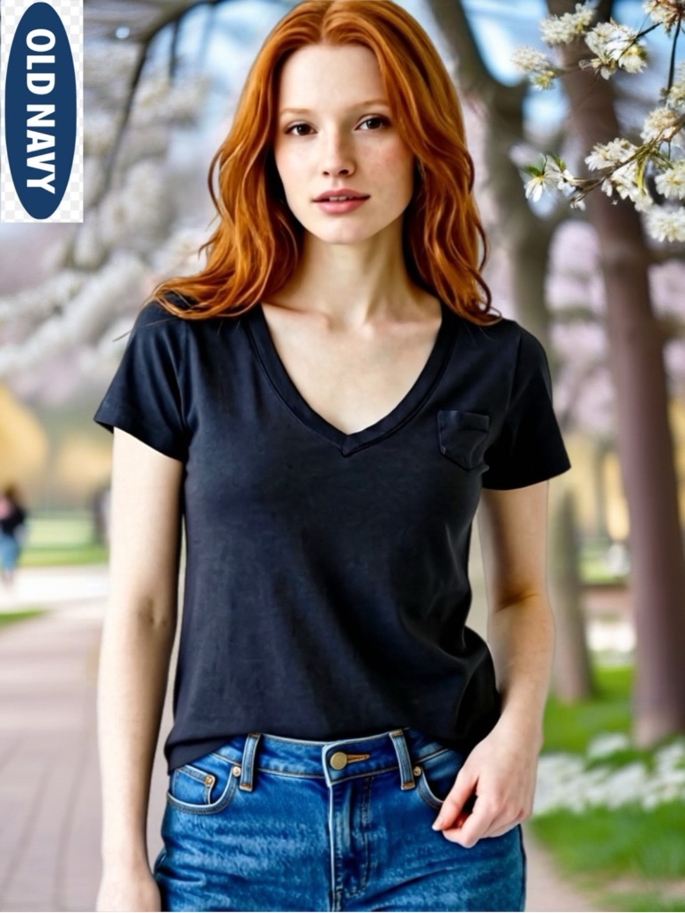 Old Navy Black V-Neck Short Sleeve Tee with Pocket